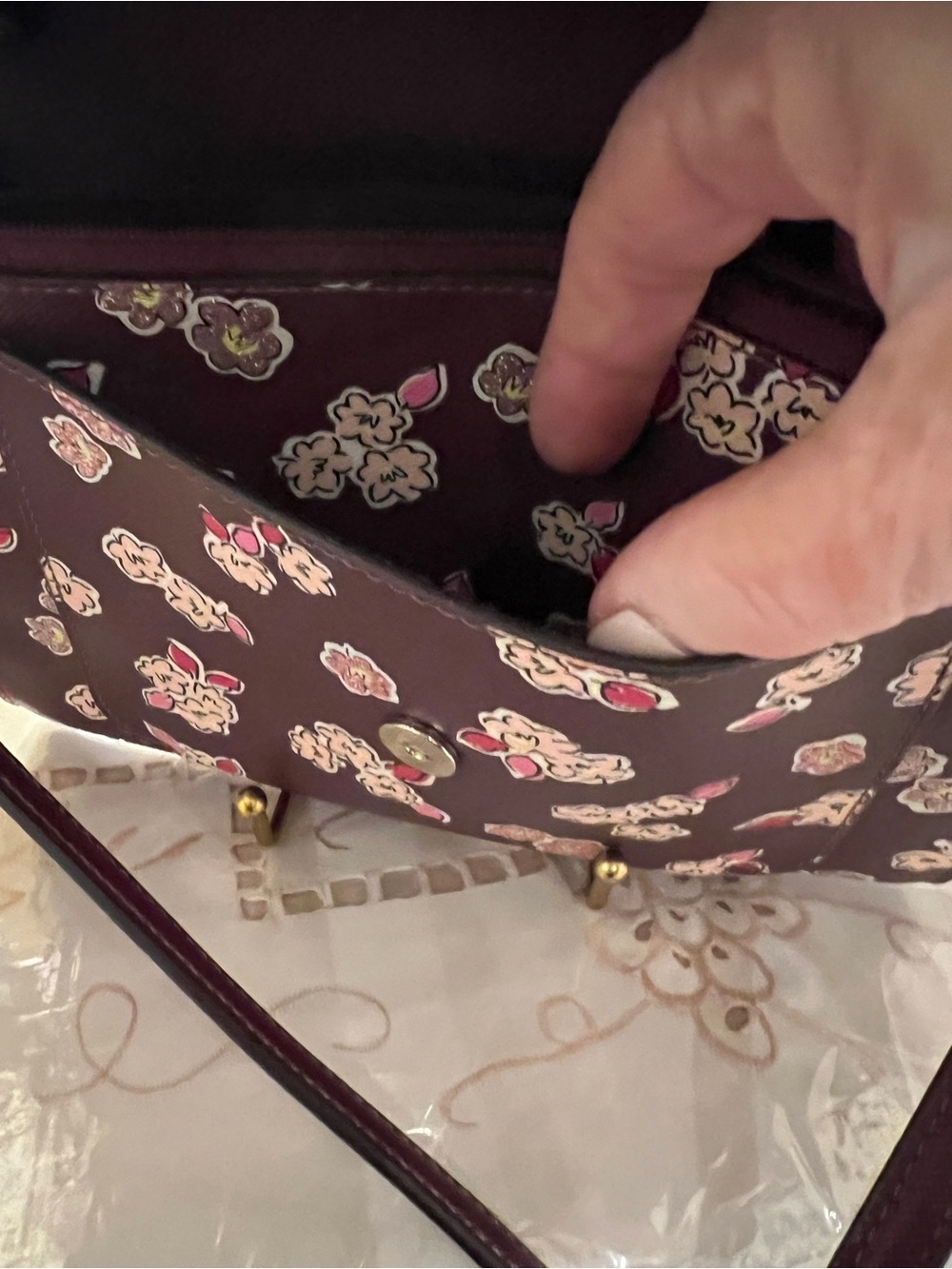 Kate Spade Floral Crossbody Wallet On Chain Burgundy Pink Boutique Luxury - Picture 10 of 12